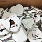 Mini Mirror Manufacturer - Pink Pu Leather Small Pocket Portable Double Side Folding Heart Makeup Gift & Private Label