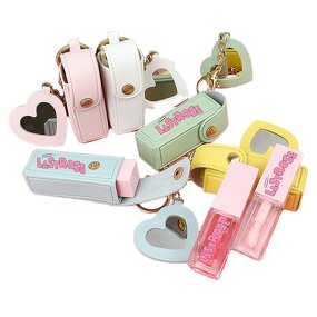 Lipstick Holder Manufacturer - Heart Waterproof Mini Pu Leather Keychain Case Makeup Mirror Fashionable & Private Label