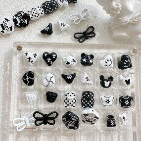 Alloy Accessories Manufacturer - Black White Bear Bow with Love Flower Painted
