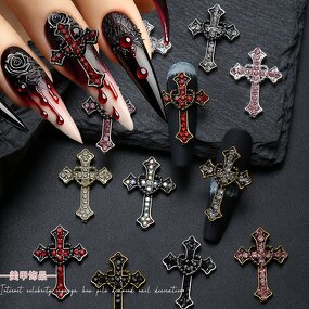 Alloy Nail Accessories Manufacturer - 3D Point Crystal Diamond Cross Hollow Out Love