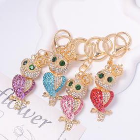 Metal Keychain Pendant Manufacturer - Luxury Shiny Crown Owl with Full Rhinestone