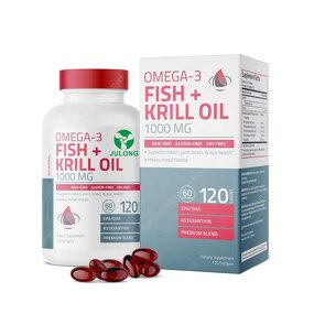 Antarctic Krill Oil Capsules Manufacturer - With Omega-3s EPA DHA Astaxanthin Phospholipids 120 Softgels & Julong OEM