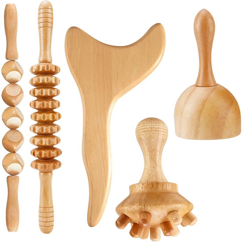 Body Sculpting Tools Supplier - 5 in 1 Wooden Massage Set