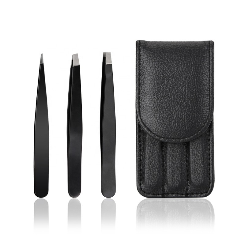 Eyelash Tweezers Factory - 3pcs 4pcs Black Pink Slanted Set
