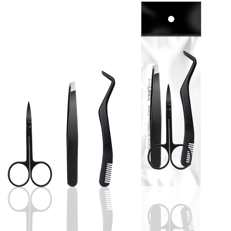 Eyebrow Grooming Set Factory - Factory Wholesale Black 4pcs Set