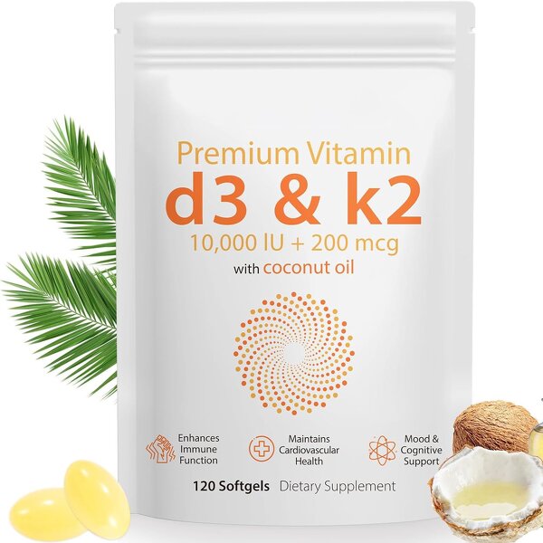 Vitamin D3 K2 Softgel Capsules Manufacturer - OEM ODM Private Label 10000iu 200mcg with Coconut Oil for Immunity