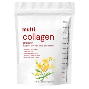 16oz Multi-Collagen Peptides Powder with Vitamin C and Hyaluronic Acid Protein Supplement for Skin Health for Adults