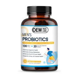 Custom Organic Probiotics 100 Billion CFU for Men - Daily Care Capsules with Prebiotics & Digestive Enzymes - Private Label