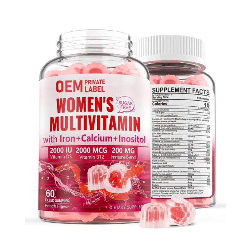 OEM Private Label Women's Multivitamin Gummies with Iron Calcium and Inositol for Immunity Hair Skin and Nails
