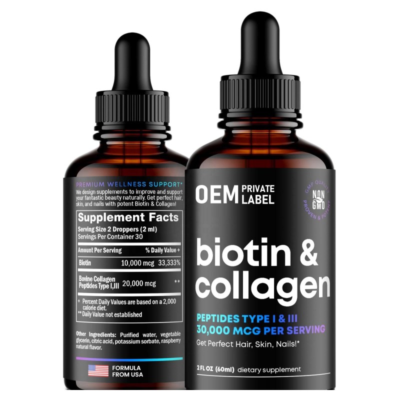 Natural Biotin Collagen Capsules for Hair Growth Strengthening Thicker Hair Healthy Skin Nails Oral Liquid Vitamins for All Ages