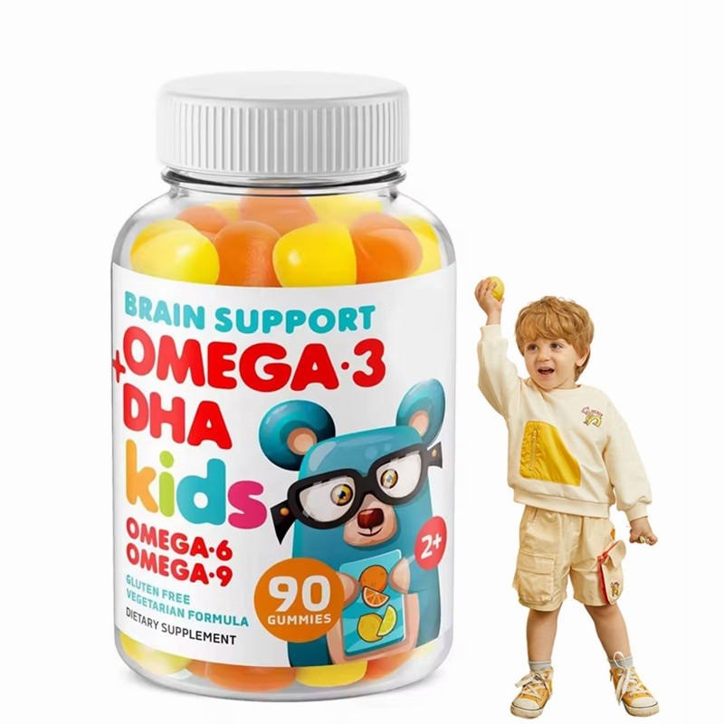 Halal Natural Organic Omega 3 DHA Children's Soft Gummy Candy Vitamin and Brain Support Focus Improvement