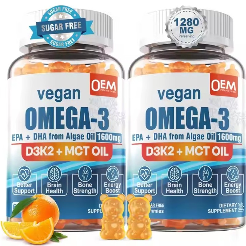 Private Label Nature Healthcare Supplement Omega 3 EPA DHA From Algae Oil 1600mg Gummies Brain Development Booster Omega Gummies