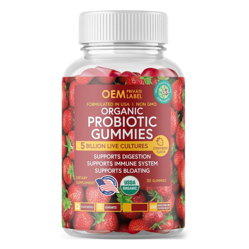 Organic Probiotic Gummies 5B CFUs for Digestion Bloating Relief and Immune Support Gummy Candy Dosage