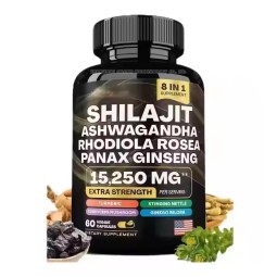 60 Shilajit Vegan Capsules Pure Himalayan Energy Booster with Ashwagandha Panax Ginseng for Adults Pregnant Women Safe