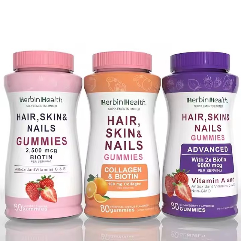 Strawberry Gummies With Vitamin Biotin Hair Nail Skin Growth Gummies for Women Supports Hair and Nail Health