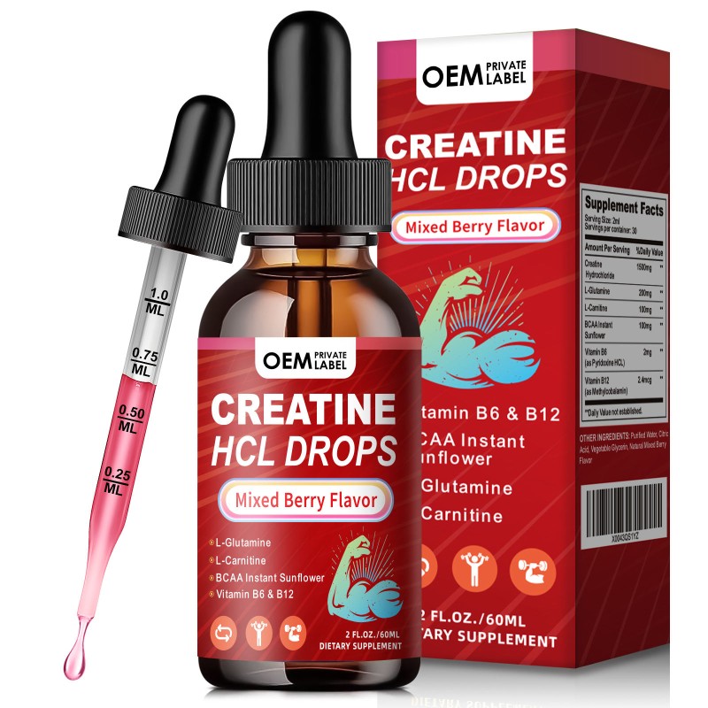 OEM Creatine HCL Liquid Drops with L-Carnitine, BCAA, Glutamine & Vitamins B12 B6 for Muscle Growth