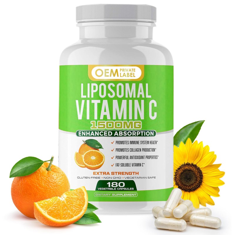 OEM High Potency 1500mg Liposomal Vitamin C Capsules  Vegan Collagen Booster