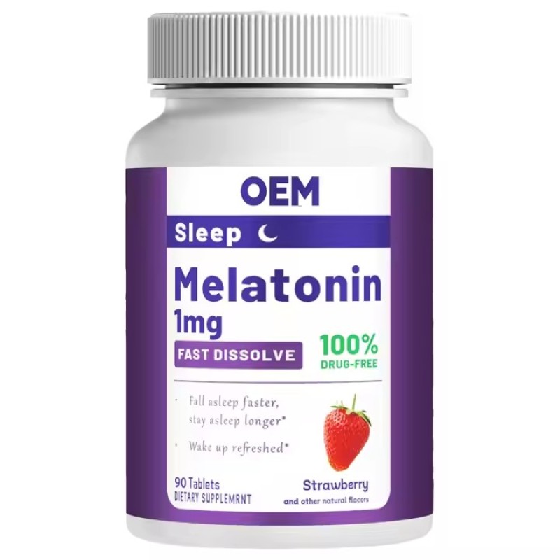 Factory Wholesale Customized Adult Melatonin Chewable Tablets Sleep Support Natural Strawberry Flavored