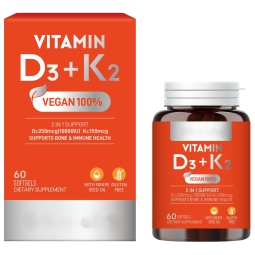GlowLeaf Vegan D3+K2 Softgels with Calcium | Bone Density & Immune Support - High Absorption MK-7 Vitamin K2 From Natto