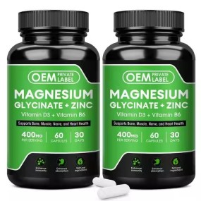 Halal Magnesium Complex Capsules Contain Magnesium Glycine Zinc, Vitamin B6 D3 for Sleep, Bone and Muscle Health