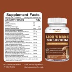 Organic Lions Mane and Ashwagandha Gummies for Focus Energy and Stress Relief with Cordyceps Reishi