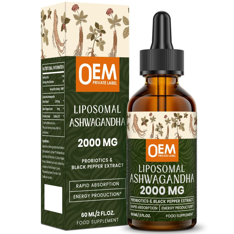 Pure Natural Ashwagandha Extract Drops 2000mg with Black Pepper for Stress Relief and Energy Boost