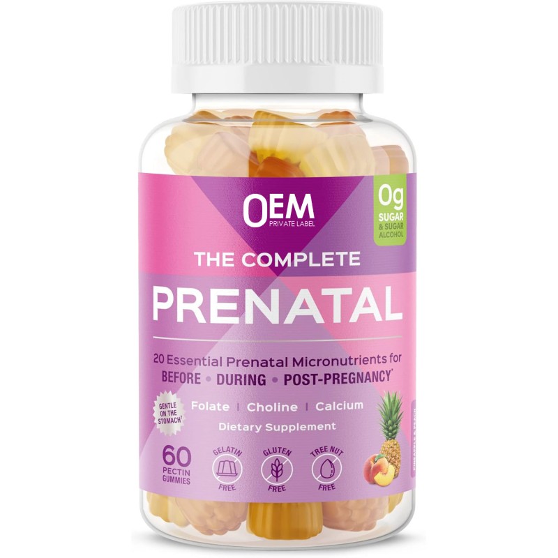 Private Customization Sugar Free Pineapple Peach Flavored Complete Prenatal Gummies with Calcium,Vitamin K2, Vitamin B12 Gummy