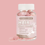 Herbal Hair Growth Gummy with Biotin Folic Acid Zinc Vitamin B12 Strawberry Flavor for Reduce Hair Loss Strengthen Elasticity