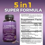 Natural Herbal Supplement Black Elderberry Extract Multi-Vitamin Capsules Vegan Immune Booster Improves Endurance