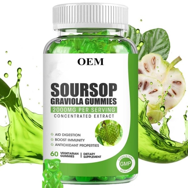 Organic 2000mg Soursop Graviola Gummies with Vitamin C & Zinc, Sugar-Free, Private Label