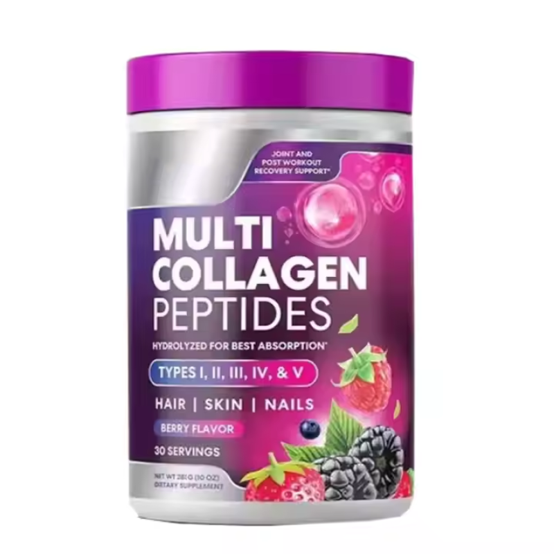 Hydrolyzed Multi Collagen Peptide Powder (Types I-II-III-IV-V) - Berry Flavor for Skin, Hair & Nail Health