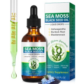 Organic Seaweed Black Seed Oil Dietary Supplement Liquid Drops Ashwagandha for Hair Skin Health Pregnant Women Antioxidant