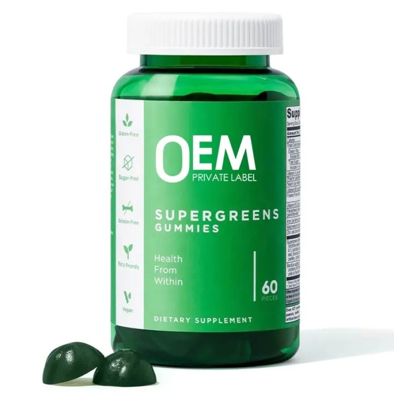 Plant-Based Super Greens Gummies with Fiber & Vitamins - Digestive Health & Immune Support Chewables for Adults, OEM Supplier