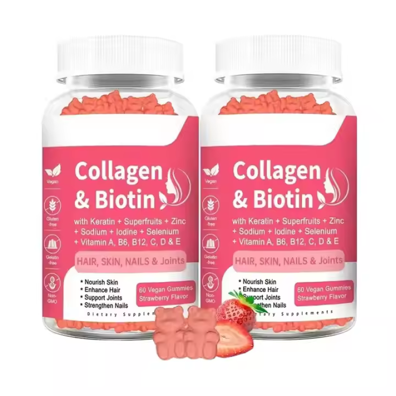 Collagen Biotin Gummies with Vitamin C & E - Hair Growth, Skin Glow & Nail Strength Supplement - ODM/EDM Chewable