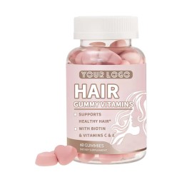 Herbal Hair Growth Gummy with Biotin Folic Acid Zinc Vitamin B12 Strawberry Flavor for Reduce Hair Loss Strengthen Elasticity