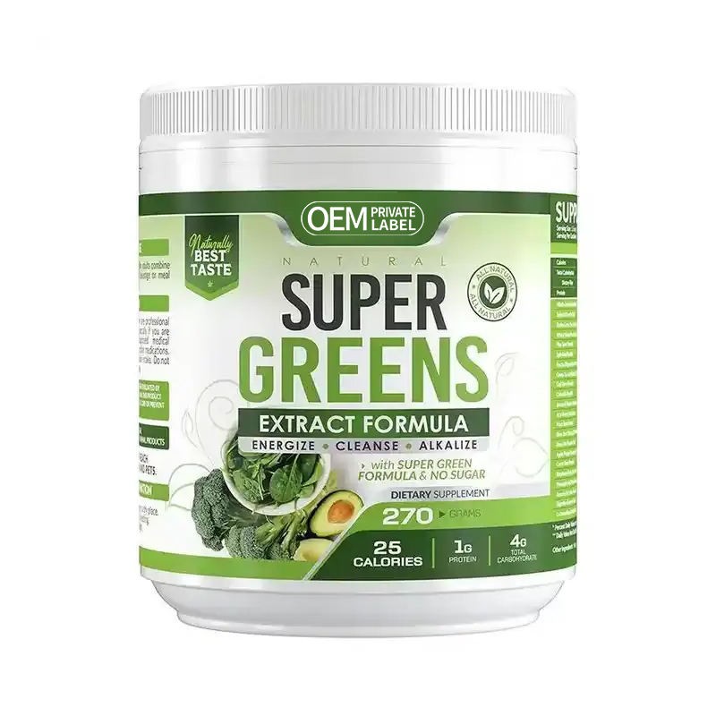 Super Green Powder with Spirulina, Chlorella & Beetroot - Digestive Enzymes & Probiotics for Gut Health