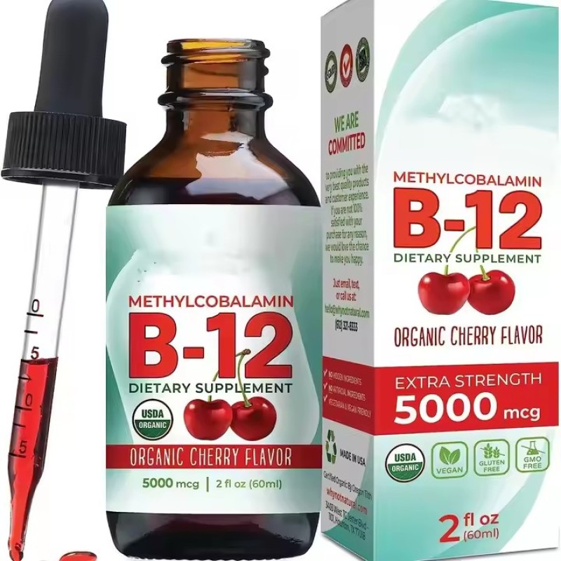 OEM Natural Organic CHERRY FLAVOR Sublingual Extra Strength 5000 Mcg Methylcobalamin Vitamin B12 Liquid Drops