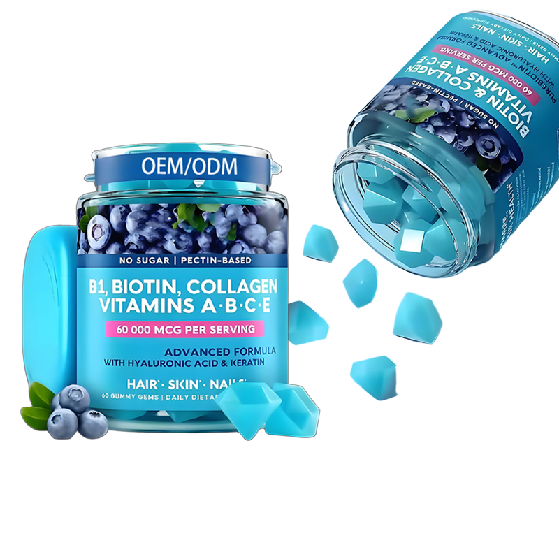 Vitamin B1 Gummy with Biotin and Collagen Hydrolyzed Herbal Food Supplement for Skin Hydration in Adults