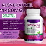 Pure Natural Organic Resveratrol Capsules Adult Dietary Supplement Antioxidant and Anti-Aging Cell Energy Provider
