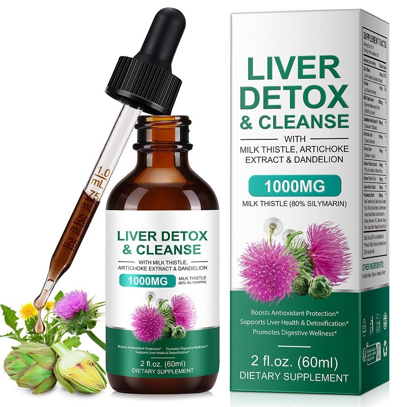 Liver Health Support Liquid Supplement Liver Detox and Cleansing Drops with Milk Thistle Herbal Extract Vegan