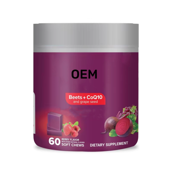 Beet CoQ10 Grape Seed Extract Soft Chews Dietary Supplement - Heart Health Energy Support for Adults & Seniors