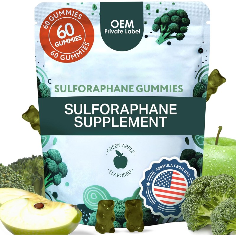 Vegan Broccoli Sprout Extract Gummies with Sulforaphane and Essential Vitamins for Immune & Gut Health Support