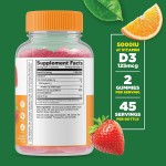High Potency Vitamin D3 5000IU Gummies - Vegetarian Pectin Chews with Mixed Berry Flavor for Immune and Bone Support