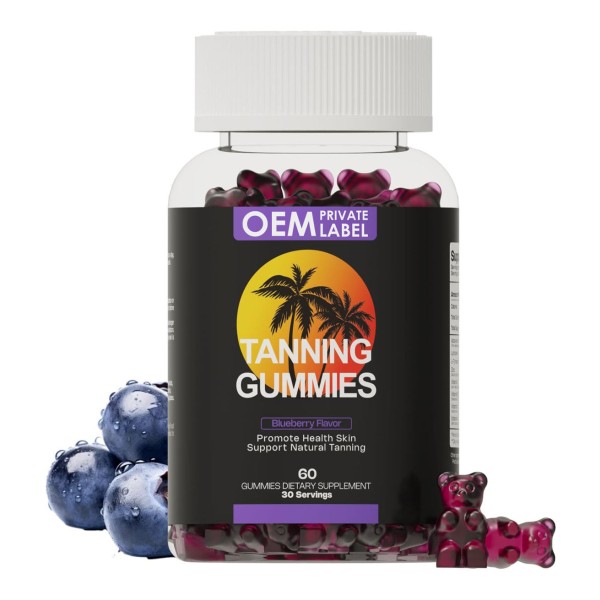 Private Label Blueberry Tanning Gummies with L-Tyrosine and Astaxanthin for Skin Glow and Melanin Support