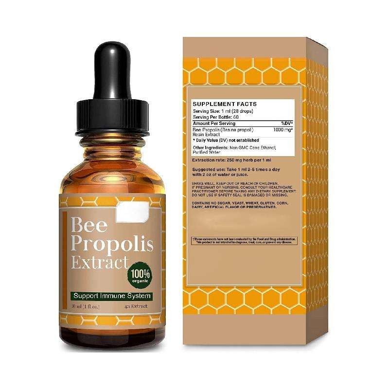 100% Pure Organic Propolis Liquid Extract Drops - Immune System Support & Sore Throat Relief Lung Cleanse for Adult