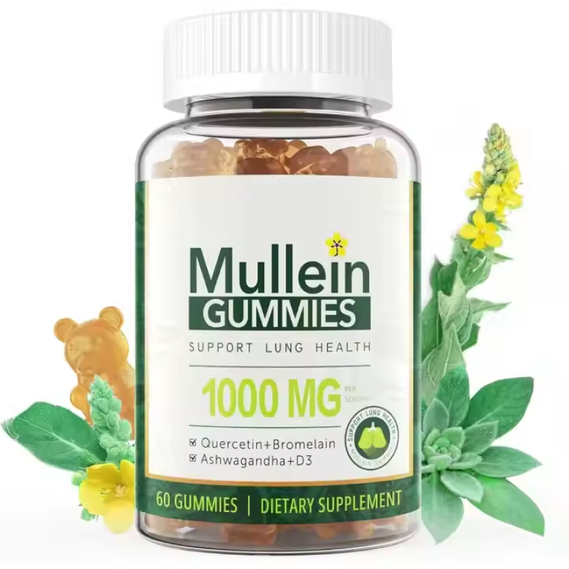 Premium Mullein Leaf Gummies 2000mg with Quercetin and Bromelain for Lung Detox and Respiratory Support
