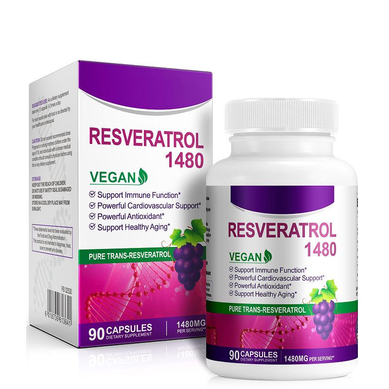 Pure Natural Organic Resveratrol Capsules Adult Dietary Supplement Antioxidant and Anti-Aging Cell Energy Provider