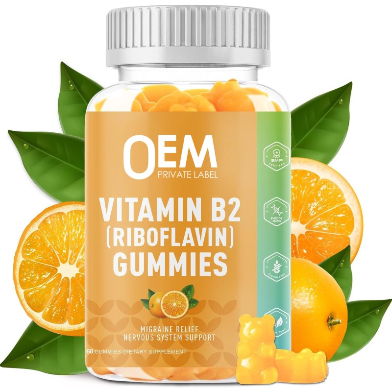 OEM 400mg Vitamin B2 Gummies for Migraine Relief, Energy, and Nervous System Support