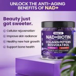 NAD+ Resveratrol Berberine Biotin Anti-Aging Gummy Collagen Keratin Zinc Vitamin K2 & D3 NAD Gummies for Hair, Skin, Nails Joint