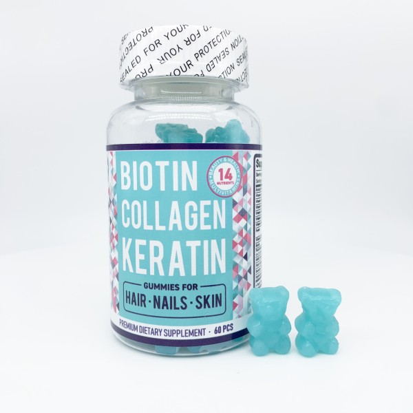 Biotin Collagen Keratin Gummies for Hair Growth and Skin Nail Support - Vegan Formula with Pectin Base